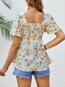 SHEIN 孕妇时尚碎花褶皱上衣 - 彩色 - 查看 2