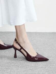 CUCCOO BIZCHIC 女士尖头细高跟酒红色时尚基础款日常百搭通勤鞋女士高跟鞋露跟鞋女鞋 - 深紅色 - 查看 5