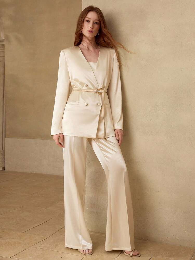 WOMEN'S SATIN TWILL FLARED LEG TROUSERS