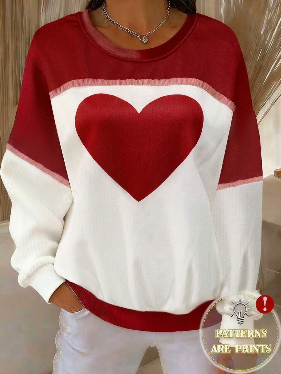 EMERY ROSE 情人节热门心形图案领结 3D 花朵休闲常规女式卫衣 - 紅色 - 查看 1