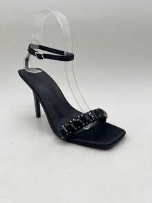 CUCCOO SZL 女士尖头细高跟鞋，优雅、甜美、浪漫的真皮高跟鞋，露趾设计，适合下午茶、约会、时尚派对、工作装扮，风格优雅，百搭基础款，万圣节适用 - 黑色 - 查看 13