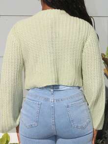 Steph T Suéter de cuello redondo con mangas de campana en color verde claro, versátil - verde menta - Ver 2