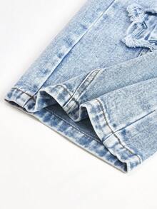 SHEIN Tween GirlsNew Fashion Distressed Snowflake Embroidered Wide-Leg Jeans - Blue - View 7