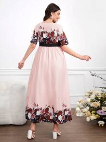 Momance 孕妇撞色印花圆领短袖连衣裙 - 粉色 - 查看 2