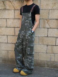 Manfinity EMRG Men's Fashion Camouflage Loose Casual Jumpsuit Bib Pants - Army Green - View 4