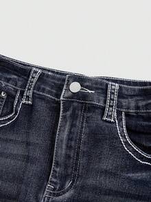 ROMWE J-Fashion Y2K 风格大码女式低腰牛仔迷你裙，带翅膀刺绣和水钻装饰，适合夏季