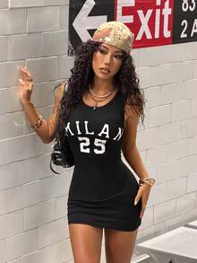 StreetHx Đầm hai dây nữ phong cách đường phố in họa tiết, thắt dây trang trí. - màu đen - Xem 5