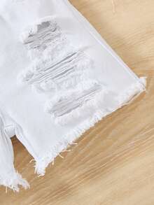 Quần short denim trắng rộng rãi, rách rưới dành cho bé trai. - trắng - Xem 6