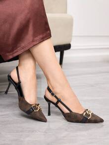 Sleekvia Women's Pointed Toe Buckle Design Everyday Versatile Fashion High Heels - Brown - View 1