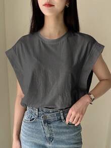 DAZY Women's Round Neck Batwing Short Sleeve T-Shirt - Dark Grey - View 6