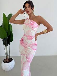 Firerie Đầm đi biển thanh lịch, lãng mạn dành cho nữ, màu hồng và trắng, họa tiết hoa, chất liệu lưới, kiểu dáng ôm sát, vai lệch, thích hợp cho tiệc trà chiều, kỳ nghỉ sang trọng, sinh nhật, hoặc buổi hẹn hò lãng mạn ngày Valentine. - Nhiều màu - Xem 2