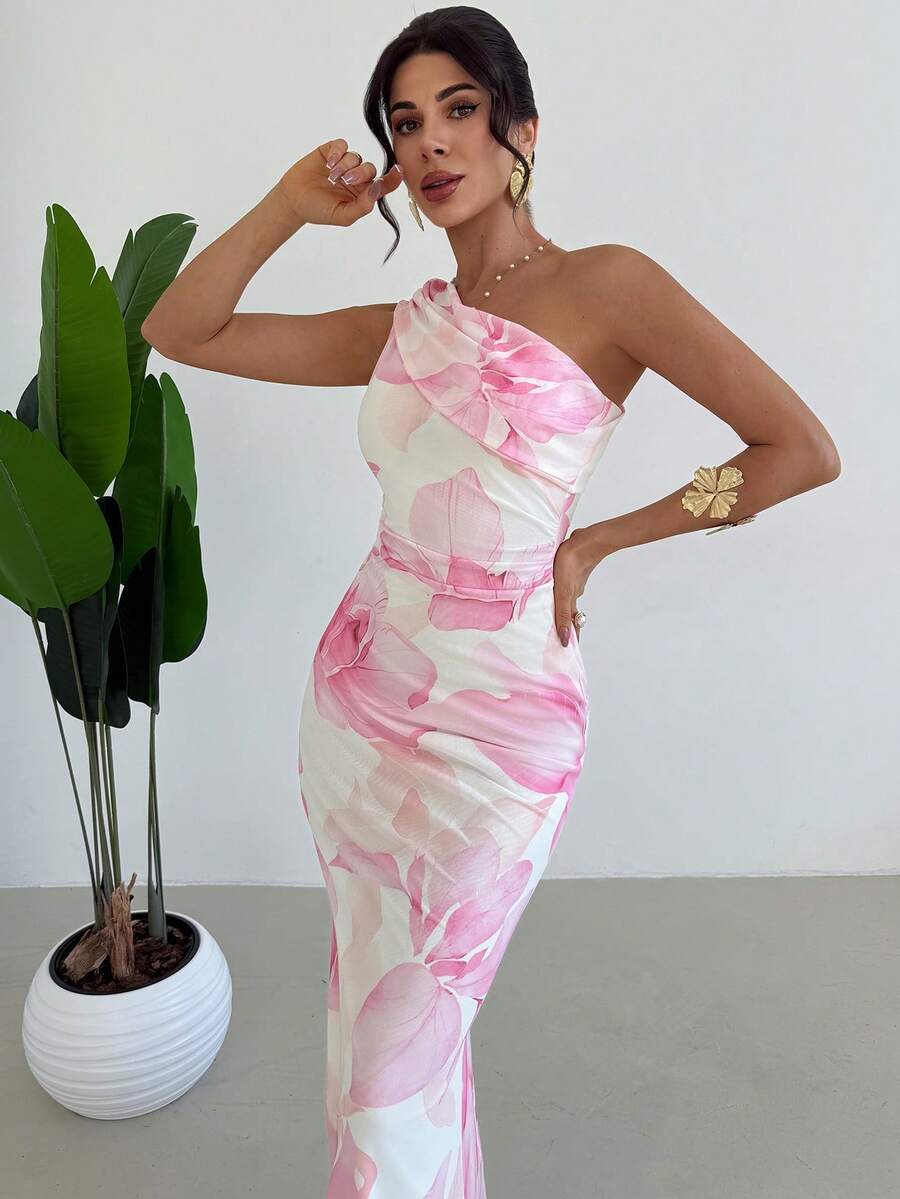 Firerie Đầm đi biển thanh lịch, lãng mạn dành cho nữ, màu hồng và trắng, họa tiết hoa, chất liệu lưới, kiểu dáng ôm sát, vai lệch, thích hợp cho tiệc trà chiều, kỳ nghỉ sang trọng, sinh nhật, hoặc buổi hẹn hò lãng mạn ngày Valentine.