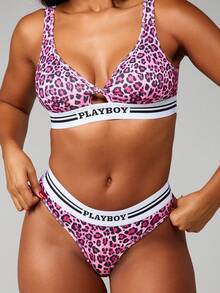 Missguided x Playboy 豹纹丁字裤，撞色腰带，品牌标志细节，高腰设计，巴西风格性感内衣 - 彩色 - 查看 5