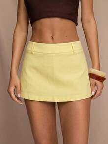SHEIN BAE Pantalon-jupe casual polyvalent de couleur unie pour femmes - Jaune citron - Voir 5
