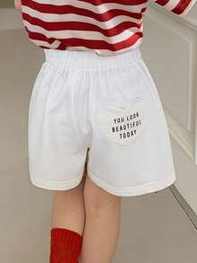 DAZY Young Girl Letter & Heart Patch Elastic Waist Shorts - Apricot - View 7