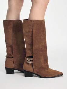 Mnmlis 女士搭扣设计日常百搭时尚踝靴 - 棕色 - 查看 8