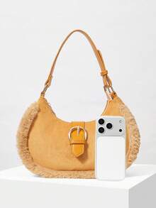 MOTF PREMIUM 女士单肩包、斜挎包、麂皮钱包、女士工作包、毛绒、时尚、个性化、简约、百搭、街头风、辣妹风、Y2K风、办公、约会、休闲、日常、购物、下午茶、复古、经典、青少年、秋冬季 - 棕色 - 查看 5