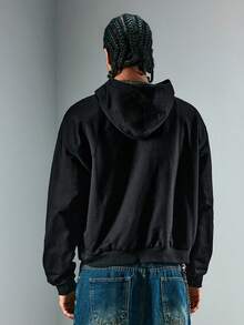 ROMWE MEN Street Life Sudadera casual de hombre con hebilla de avión de unicolor - Negro - Ver 3