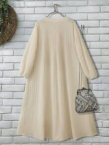 SHEIN Franclia Women's Solid Color Jacquard V-Neck Dress, Elegant Linen Dress Dress With Scarf French Style Dress Cottagecore Linen - Apricot - View 2
