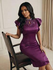 Savoree Vestido de fiesta de verano para mujer con brillantes de lujo y elegante, adecuado para el Día de San Valentín, invitados de boda, vacaciones - Morado - Ver 2