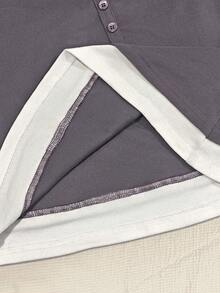 Glimmora Áo thun nữ tay ngắn ôm dáng, phối nhiều mảnh vải - Màu tím - Xem 5