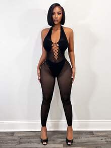 BamGleam Women's Sexy Backless Hollow Out Jumpsuit, Beach Vacation Style - Black - View 1