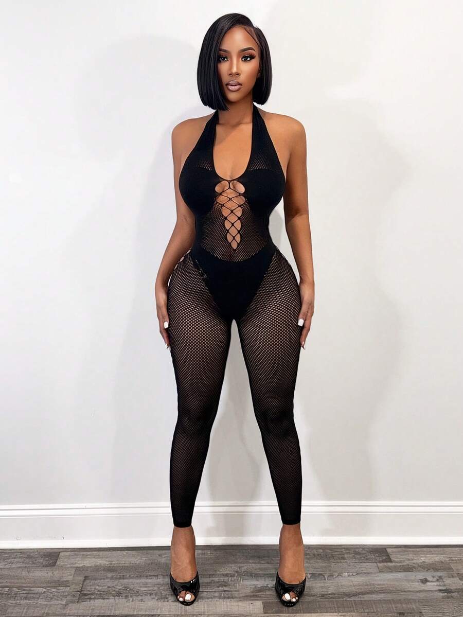 BamGleam Women's Sexy Backless Hollow Out Jumpsuit, Beach Vacation Style - Black - View 1