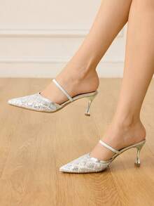 CUCCOO HITCHD Women's Pointed Toe Glitter Design Glamorous Fashion High Heel Sandals Valentine's Day Elegant Shoes - Silver - View 4
