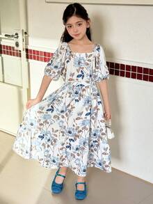 Dazy Kids Tween Girl Floral Print Elegant Party Dress - Blue - View 2