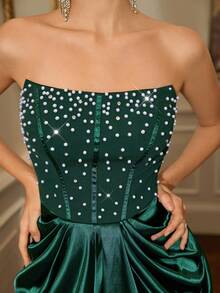 Poshira Women's Beaded Bust Bandeau Cocktail Party Dress - Dark Green - View 7