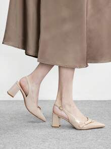CUCCOO BIZCHIC New Pointed Toe Chunky Heel Pumps For Women, Bowknot Color Block Rivets Closed Toe Fashion High Heels Spring Shoes Spring Break Easter For Christmas Spring Shoes - Light apricot - View 3
