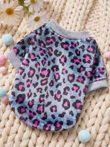 PETSIN 1件印花玫瑰红豹纹法兰绒卫衣，厚实保暖，适合宠物秋冬季穿着，灰色 - 灰色 - 查看 2