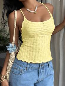 SHEIN Unity Fashionable Hollow Out Vacation Style Knit Top - Light Yellow - View 7