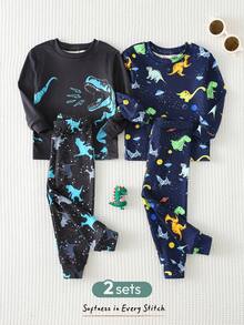 Cozy Pixies 4件套男婴卡通动物夜光圆领长袖上衣和松紧腰长裤贴身睡衣套装 - 彩色 - 查看 1