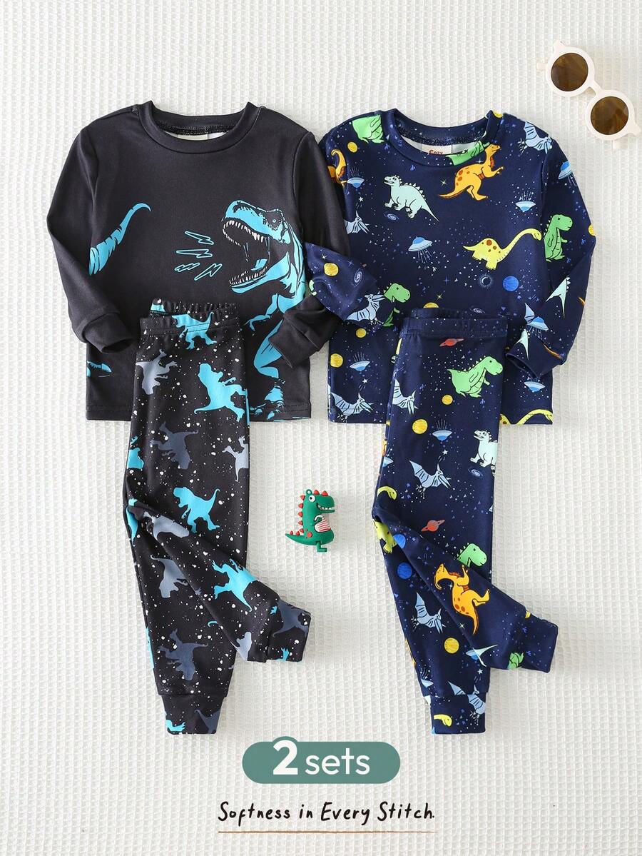 Cozy Pixies 4件套男婴卡通动物夜光圆领长袖上衣和松紧腰长裤贴身睡衣套装 - 彩色 - 查看 1