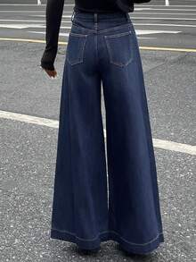 DAZY Jeans anchos y sueltos con bolsillos para mujer, estilo Y2K - Azul - Ver 3