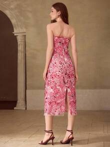 MOTF PREMIUM Đầm midi thêu hoa dành cho nữ, thích hợp mặc thường ngày và hẹn hò, mùa xuân/hè. - Hồng - Xem 3