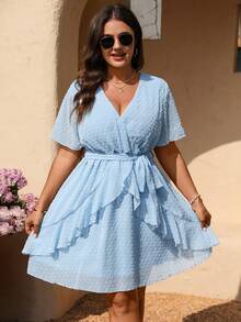 Breezaya Plus Size Women's Patchwork Ruffle Snowball Cut-Out Summer Tea Party Dress - Baby Blue - View 5