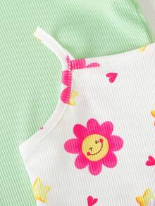 SHEIN Playful Pals 女婴舒适百搭甜美可爱吊带短裤套装，多件套夏季服装 - 彩色 - 查看 6