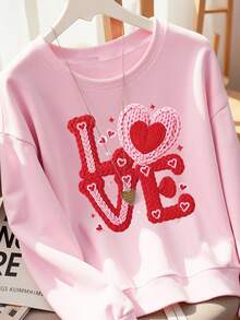 DrmWander Christmas Theme Graphic Print, High-Quality Pigment Dyed Holiday Pullover, Christmas Flower Round Neck Long Sleeve Fleece Sweatshirt - Pink - View 3