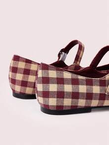 CUCCOO DOLLMOD Sepatu Flat Wanita Ujung Bulat Nyaman dengan Pita Merah Muda Modis dan Elegan, Sepatu Musim Semi, Liburan Musim Semi, Paskah, Hari Valentine - Grid ganda merah dan putih - View 9