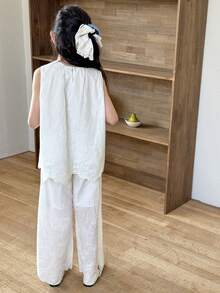DAZY Tween Girl Floral Print Ruffle Sleeveless Shirt And Pants Casual Outfit - White - View 5