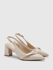 CUCCOO BIZCHIC New Pointed Toe Chunky Heel Pumps For Women, Bowknot Color Block Rivets Closed Toe Fashion High Heels Spring Shoes Spring Break Easter For Christmas Spring Shoes - Light apricot - View 7