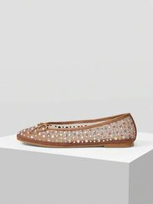 Mnmlis Zapatos planos casuales cómodos y versátiles con decoración de mariposa de strass - Marrón - Ver 7