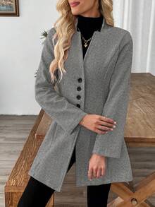 EMERY ROSE Women's Casual Vacation Stand Collar Fitted Jacket - Light Grey - View 3