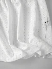 SHEIN PETITE Áo kiểu nữ dáng nhỏ nhắn cổ chữ V, bèo nhún, thắt eo, phong cách thường ngày. - trắng - Xem 5