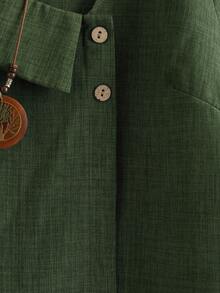 EMERY ROSE Bộ đồ 2 món dành cho nữ cỡ lớn: Áo tay ngắn in hoa không đều và quần ống rộng cạp chun, thích hợp cho mùa xuân/hè. - xanh quân đội - Xem 5