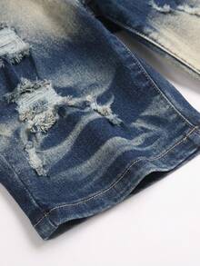 Tween Boy Fashion Homecoming Day Time Streetwear Casual Mix And Match Versatile Design Y2k Vintage Cool Street Retro Gradient Design Blue Elasticated Tight Denim Shorts For Kids Tween Boy Dailywear And Kids Summer To Rave Festival And Streetwear - Blue - View 3