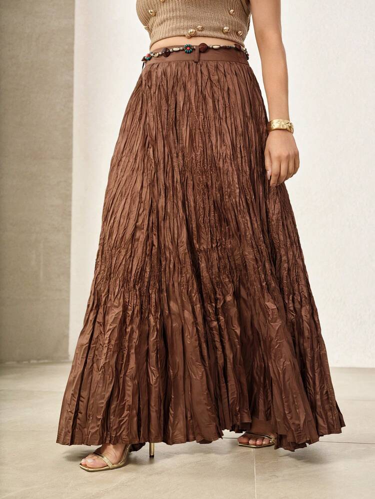 PLUS SIZE WOMEN WAIST BELT DECOR SOLID TEXTURED SKIRT , VERSATILE & ELEGANT