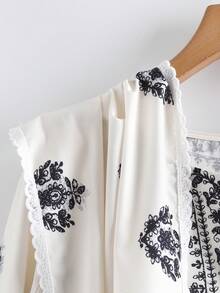 GlowEve V-Neck Women's Elegant Loose Slimming Muslim Long Robe Dress With Positioning Floral Print, Black & White - Apricot - View 7